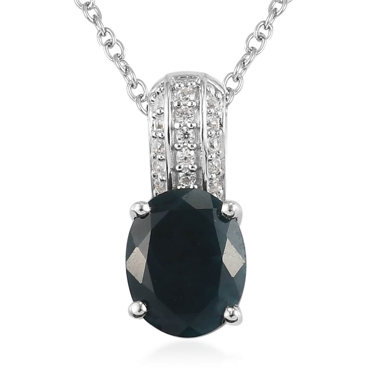 Teal Grandidierite and Zircon Pendant Necklace 20 Inches in Platinum Over Sterling Silver 2.90 ctw image number 0