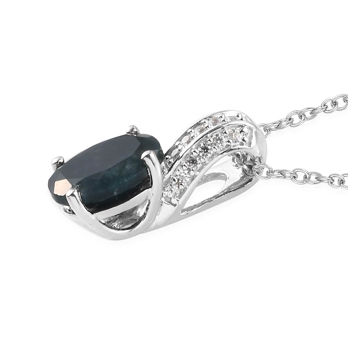 Teal Grandidierite and Zircon Pendant Necklace 20 Inches in Platinum Over Sterling Silver 2.90 ctw image number 3