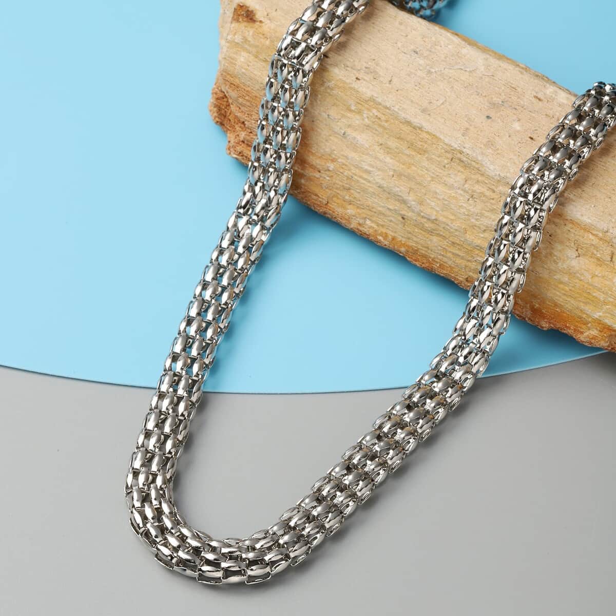 Mesh Chain Necklace 24 Inches in Stainless Steel image number 1