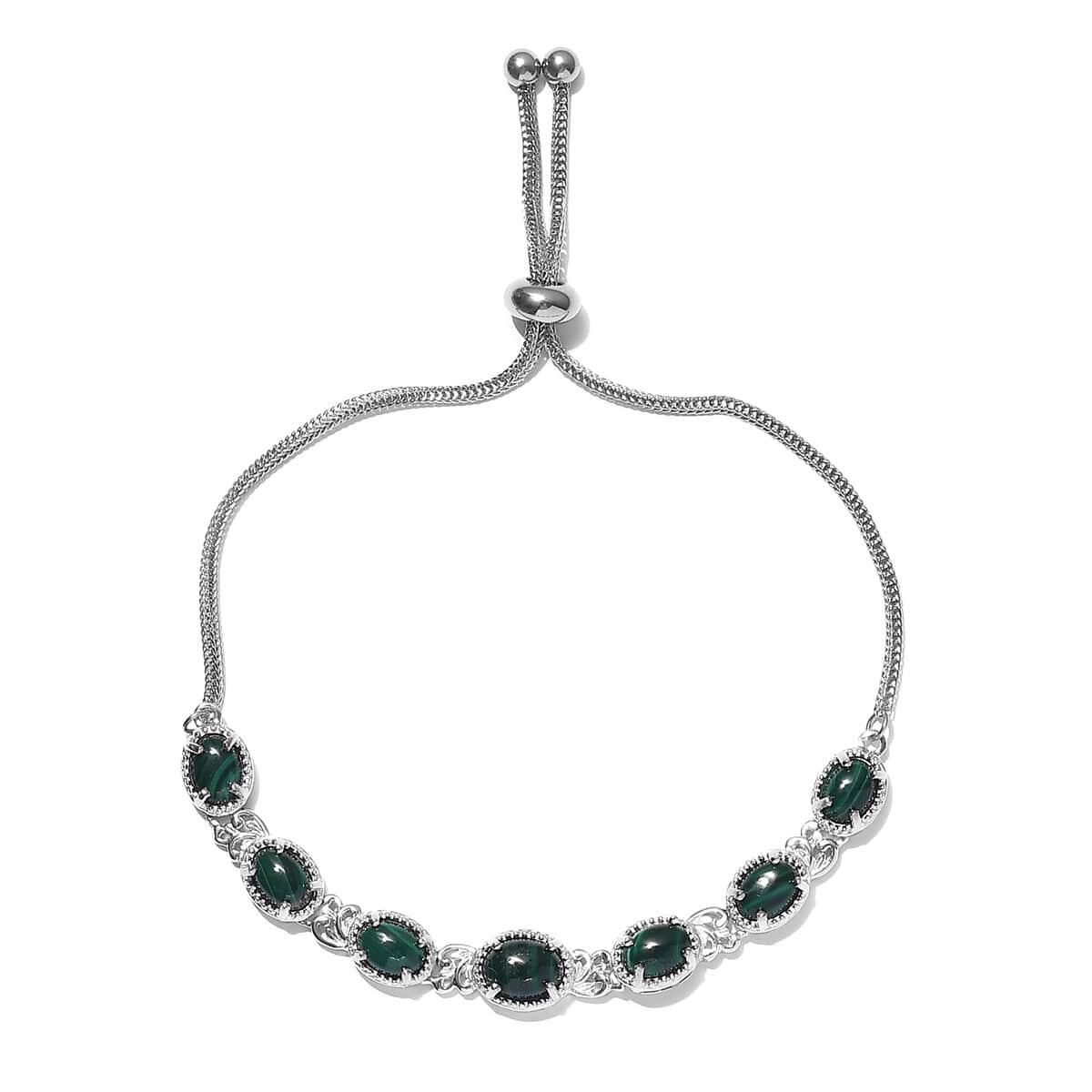 KARIS African Malachite Bolo Bracelet in Platinum Bond & Stainless Steel 9.00 ctw image number 0