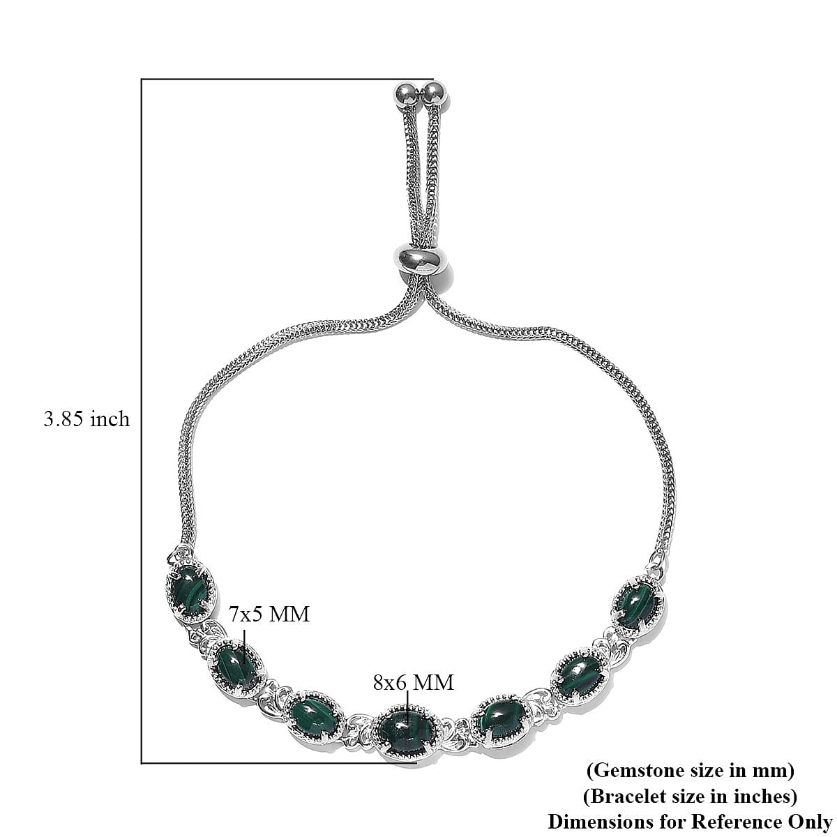 Karis African Malachite Bolo Bracelet in Platinum Bond & Stainless Steel 9.00 ctw