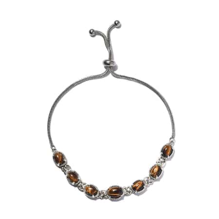 Tiger's Eye Bracelet in Platinum Bond Stainless Steel| Bolo Bracelet| Unique Birthday Gifts For Women 7.50 ctw image number 0