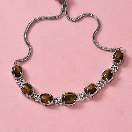 Tiger's Eye Bracelet in Platinum Bond Stainless Steel| Bolo Bracelet| Unique Birthday Gifts For Women 7.50 ctw image number 1