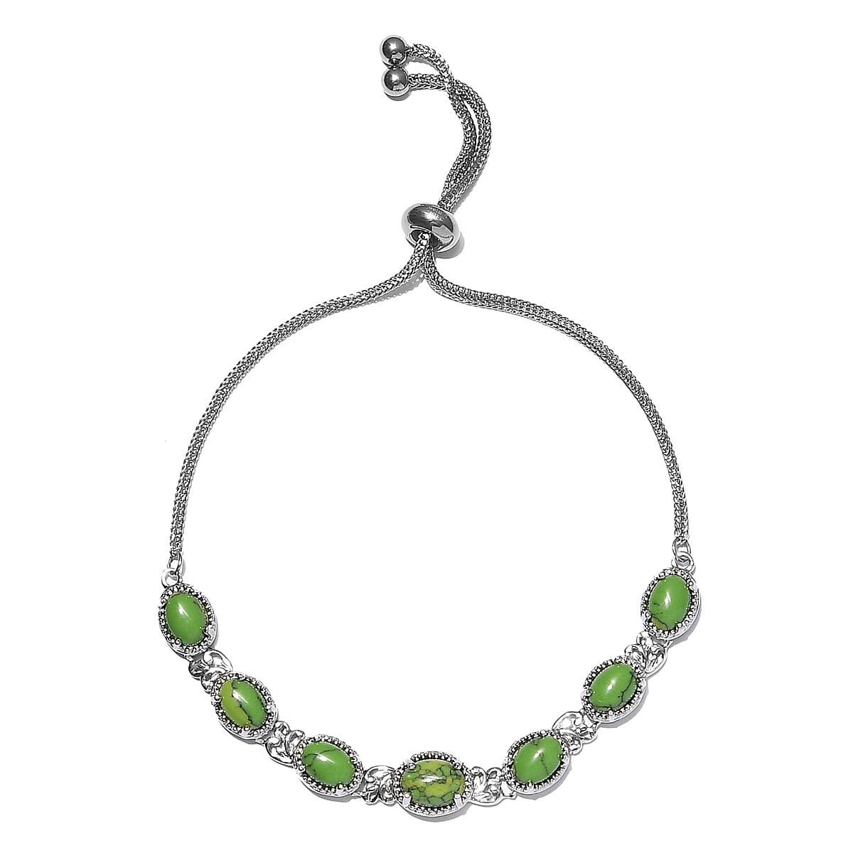 KARIS Green Howlite Bolo Bracelet in Platinum Bond and Stainless Steel 5.60 ctw image number 0