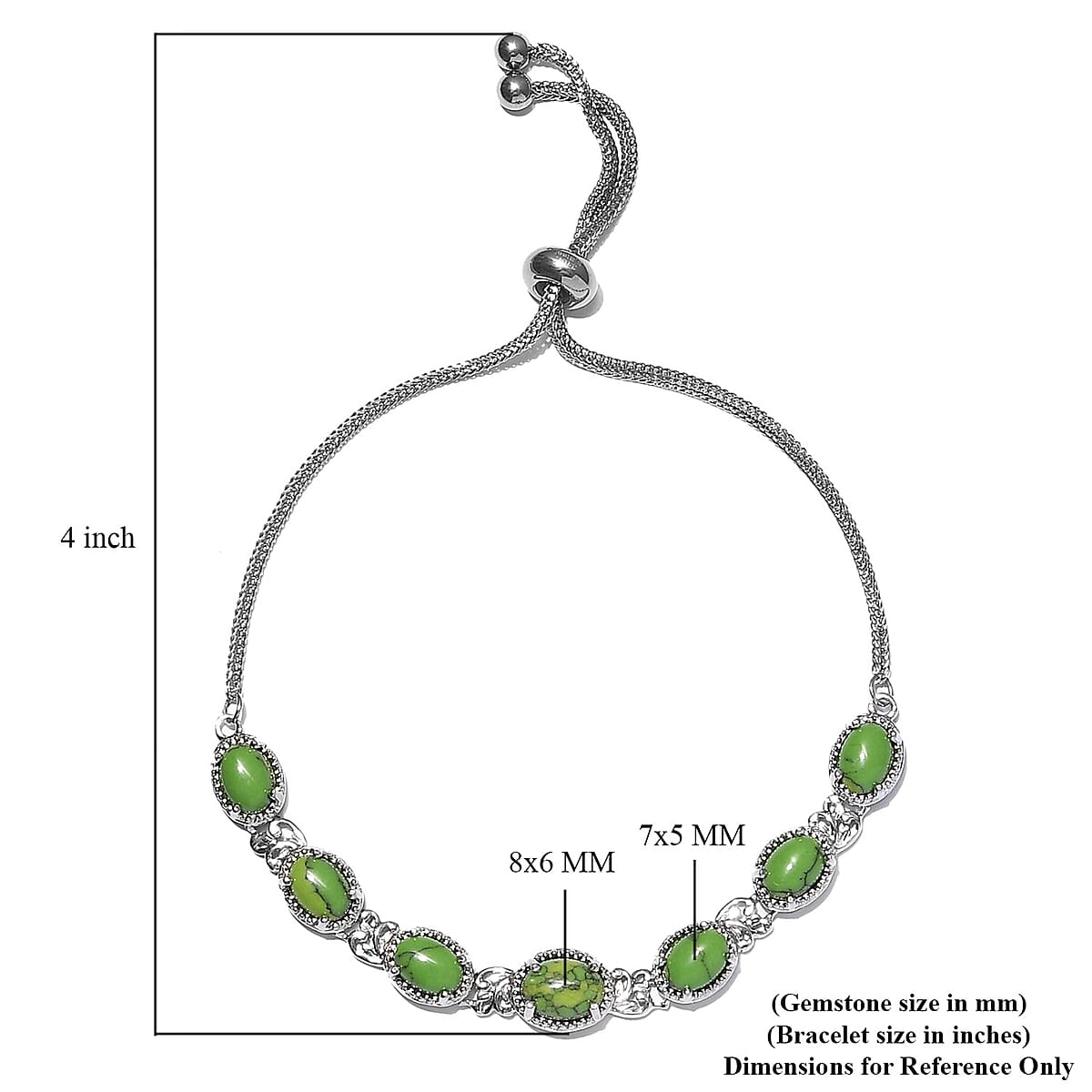 KARIS Green Howlite Bolo Bracelet in Platinum Bond and Stainless Steel 5.60 ctw image number 4