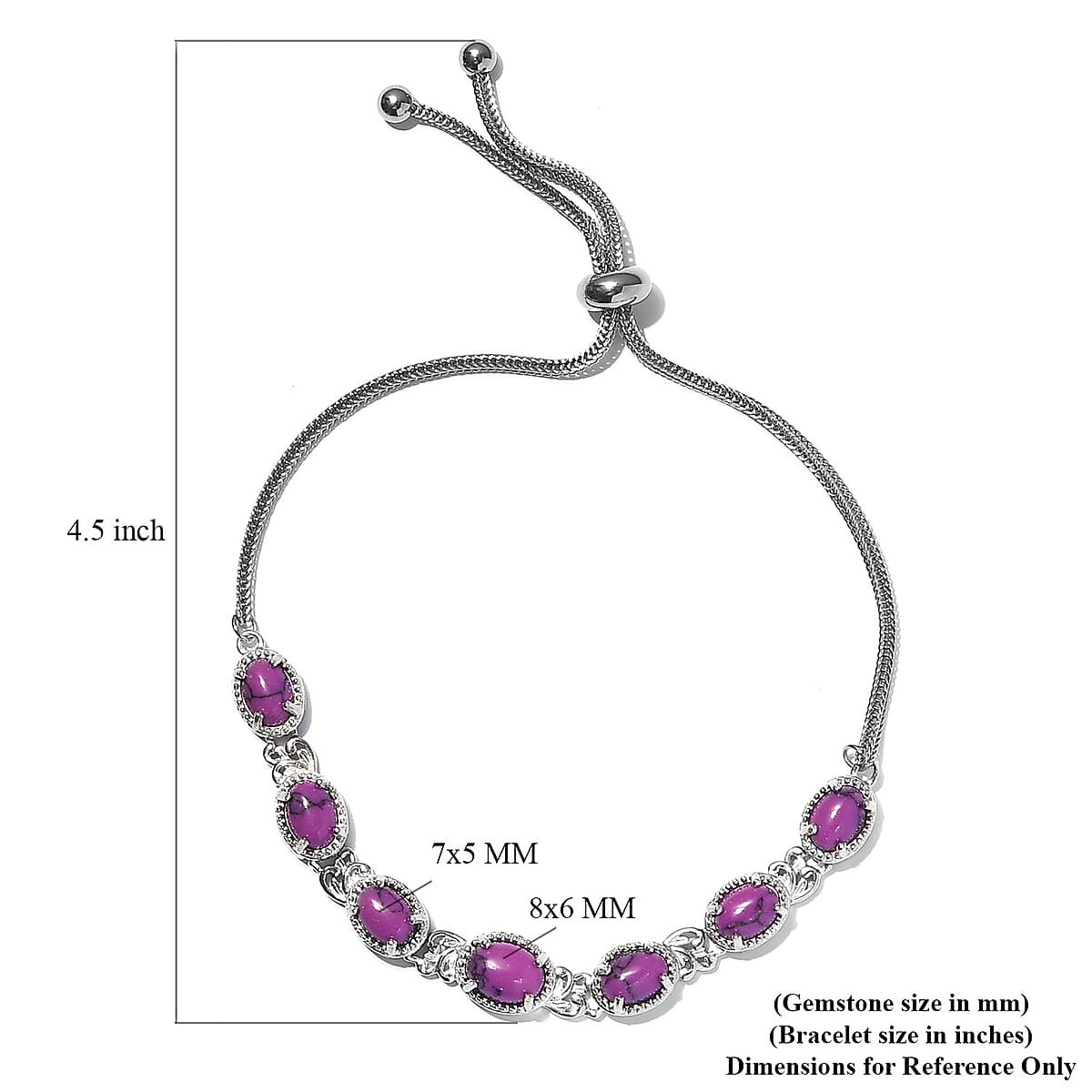 Purple Howlite Bolo Bracelet in Platinum Bond & Stainless Steel 5.25 ctw image number 4