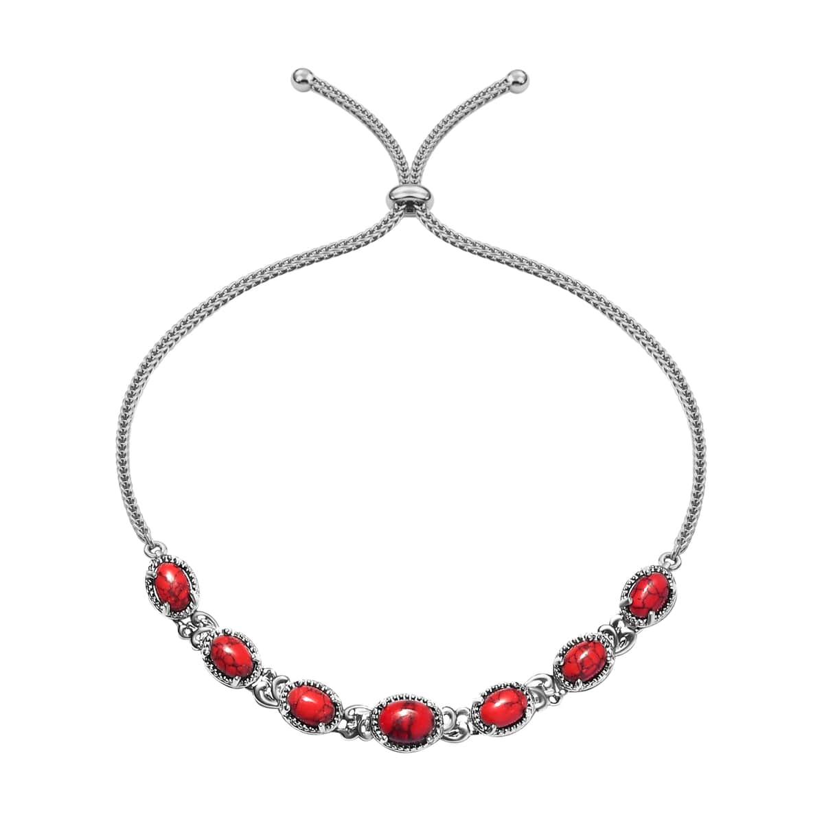 Red Howlite Bolo Bracelet in Platinum Bond & Stainless Steel 6.90 ctw image number 0