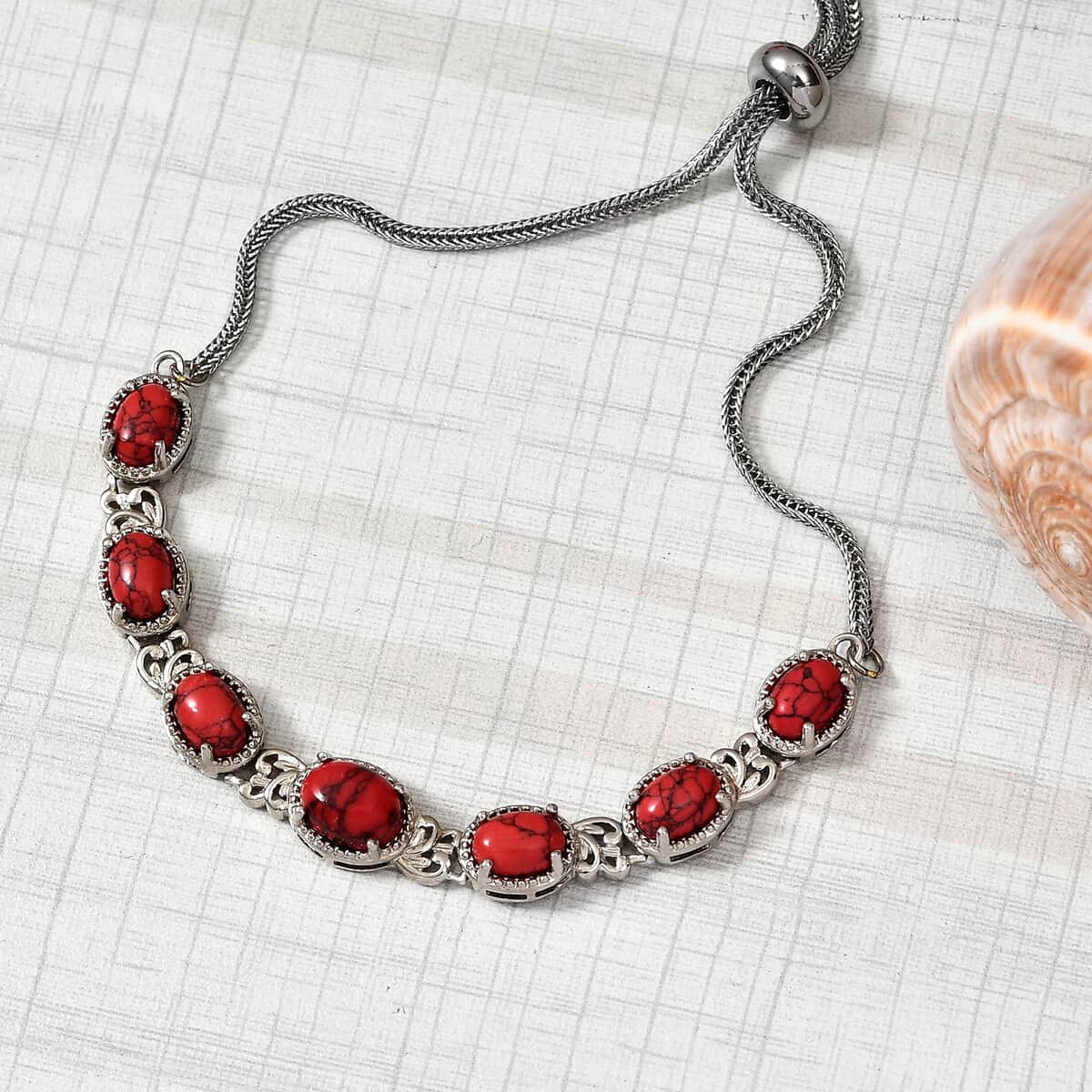 Red Howlite Bolo Bracelet in Platinum Bond & Stainless Steel 6.90 ctw image number 1