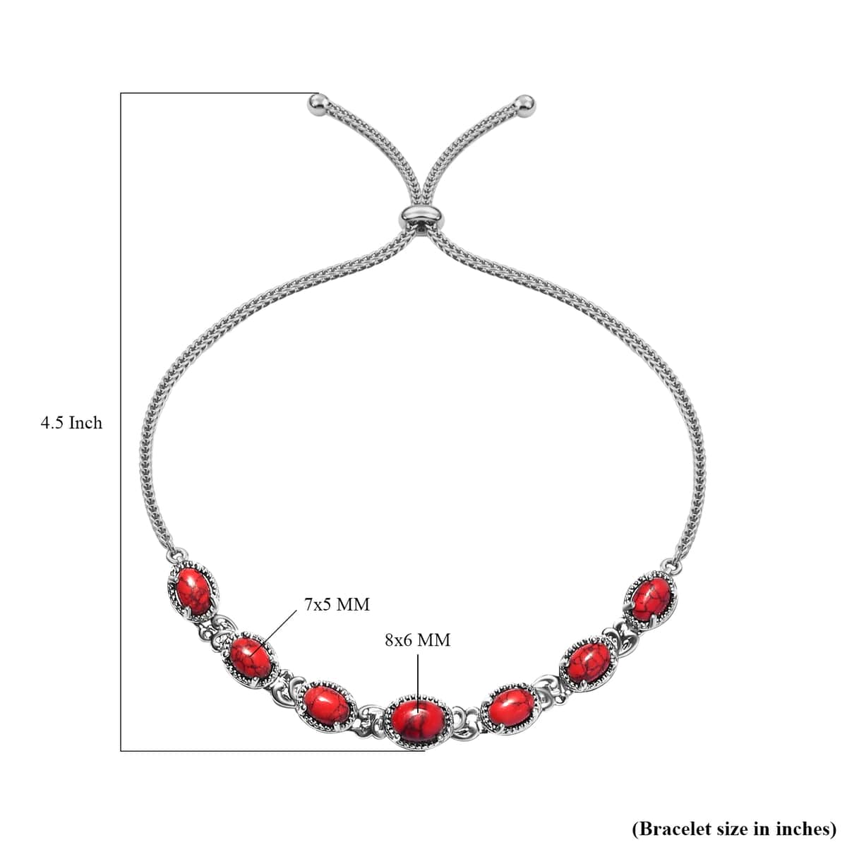 Red Howlite Bolo Bracelet in Platinum Bond & Stainless Steel 6.90 ctw image number 4