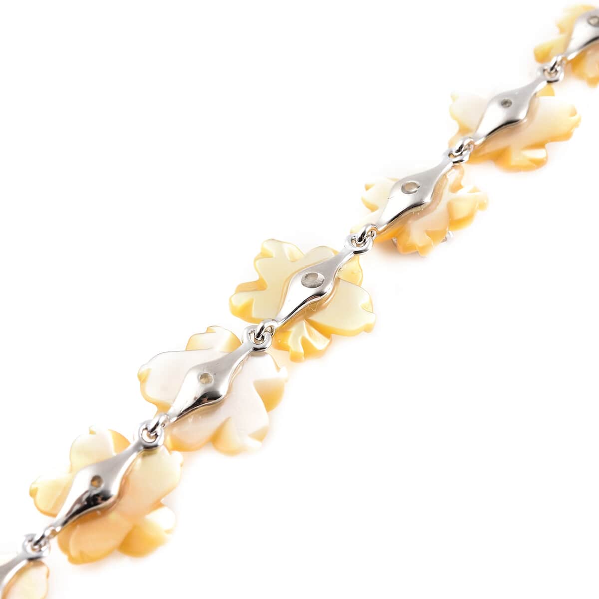 JARDIN COLLECTION Yellow Mother Of Pearl Carved Flower, Brazilian Citrine Bracelet in Rhodium Over Sterling Silver (7.25 In) (8.10 g) 1.50 ctw image number 4