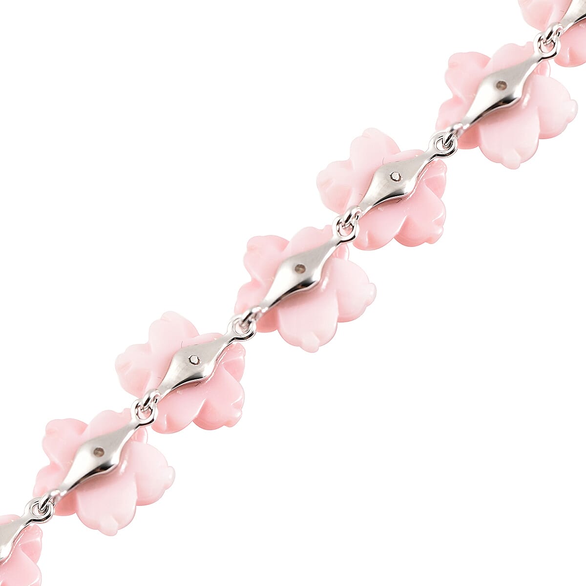 Jardin Collection Pink Mother Of Pearl Carved Flower and Orissa Rhodolite Garnet Bracelet in Rhodium Over Sterling Silver (7.25 In) 2.40 ctw image number 4