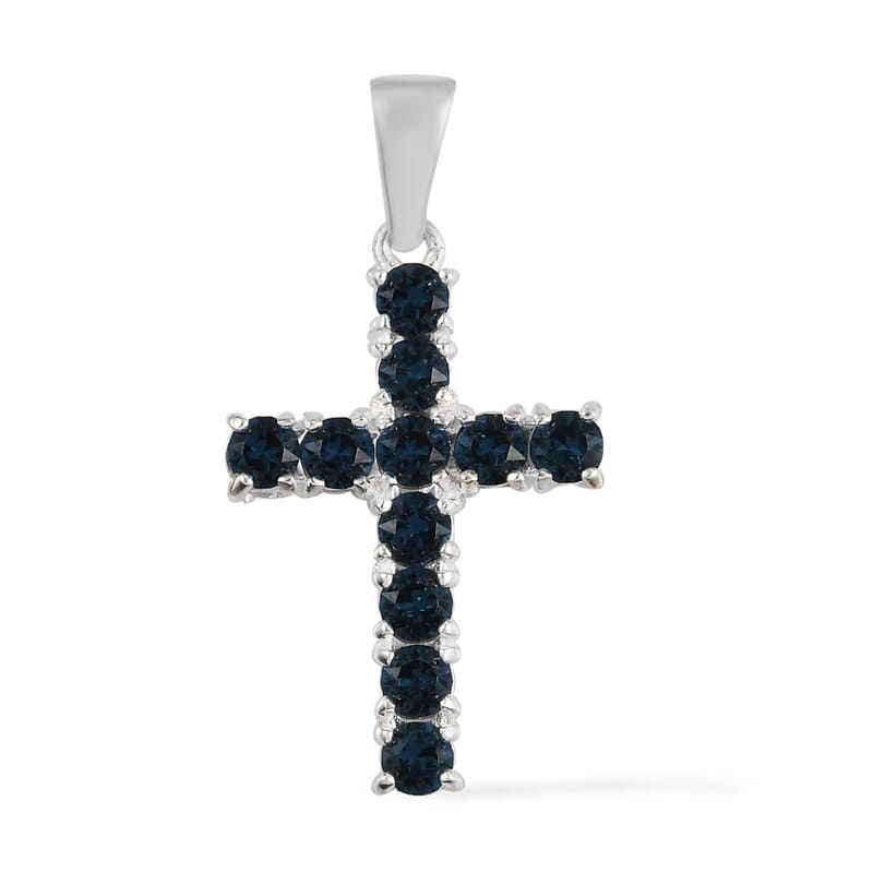 Montana Crystal Cross Pendant in Sterling Silver