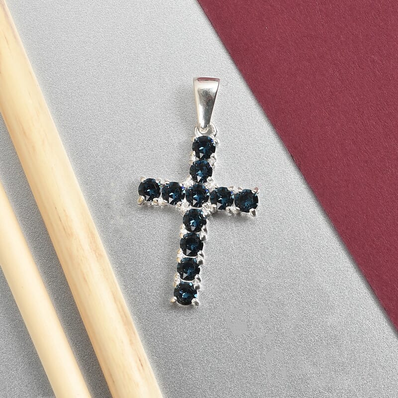 Montana Crystal Cross Pendant in Sterling Silver