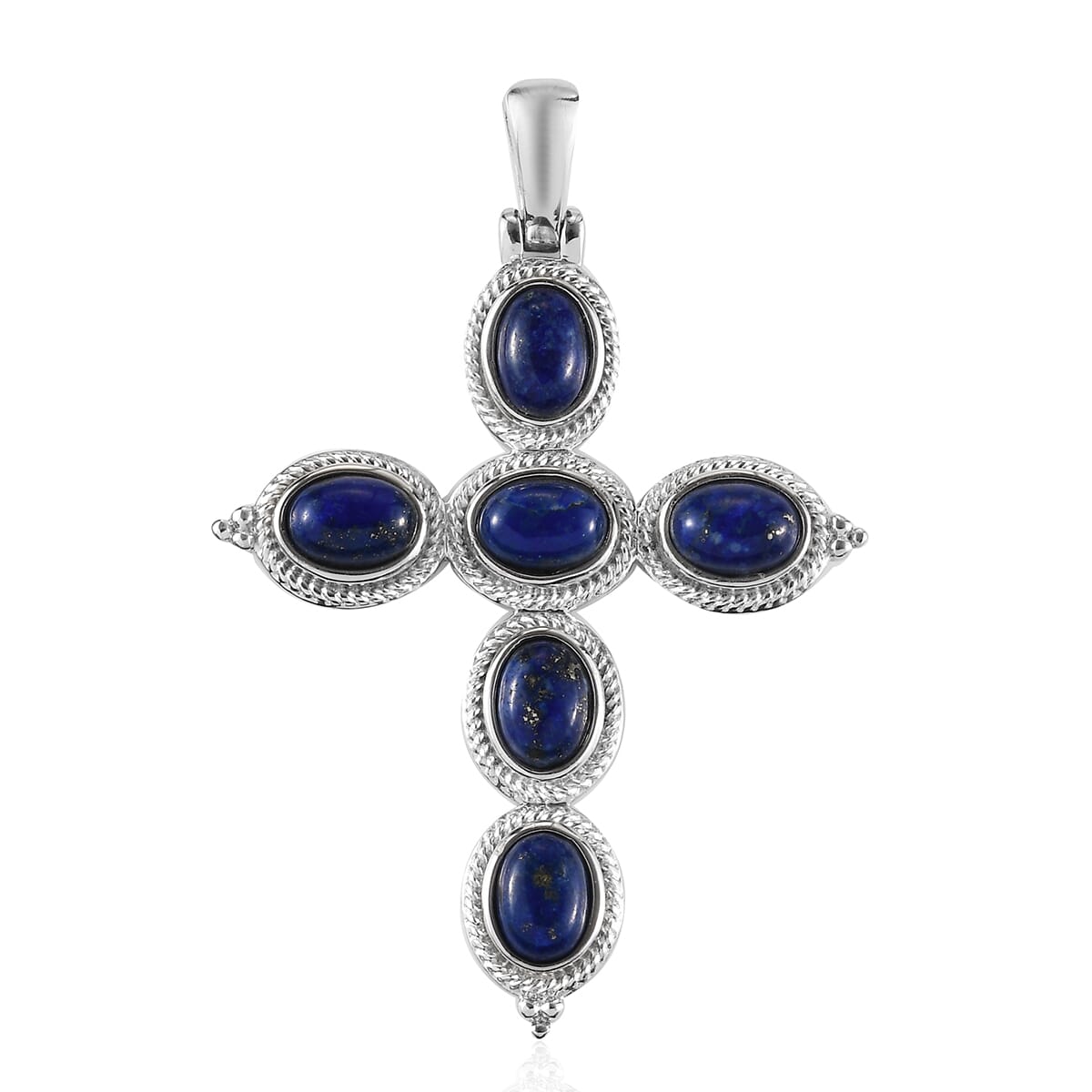 Lapis Lazuli Cross Pendant in Stainless Steel 6.50 ctw image number 0