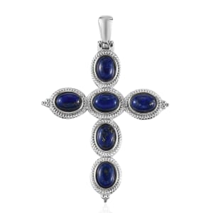 Lapis Lazuli Cross Pendant in Stainless Steel 6.50 ctw