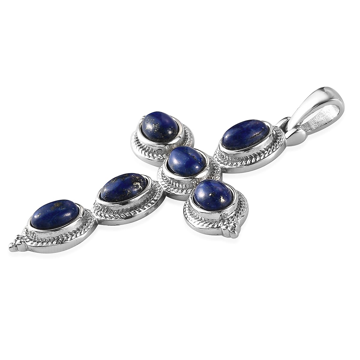 Lapis Lazuli Cross Pendant in Stainless Steel 6.50 ctw