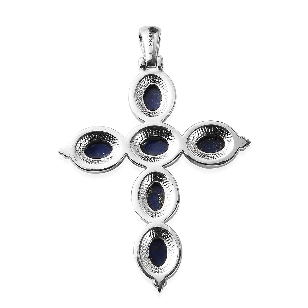 Lapis Lazuli Cross Pendant in Stainless Steel 6.50 ctw