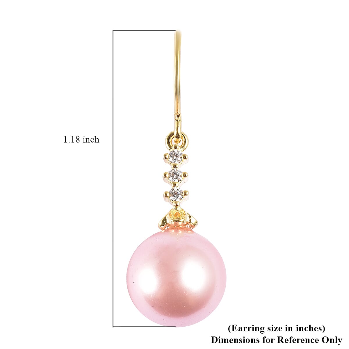 Pink Shell Pearl and Simulated Diamond Drop Earrings in 14K Yellow Gold Over Sterling Silver