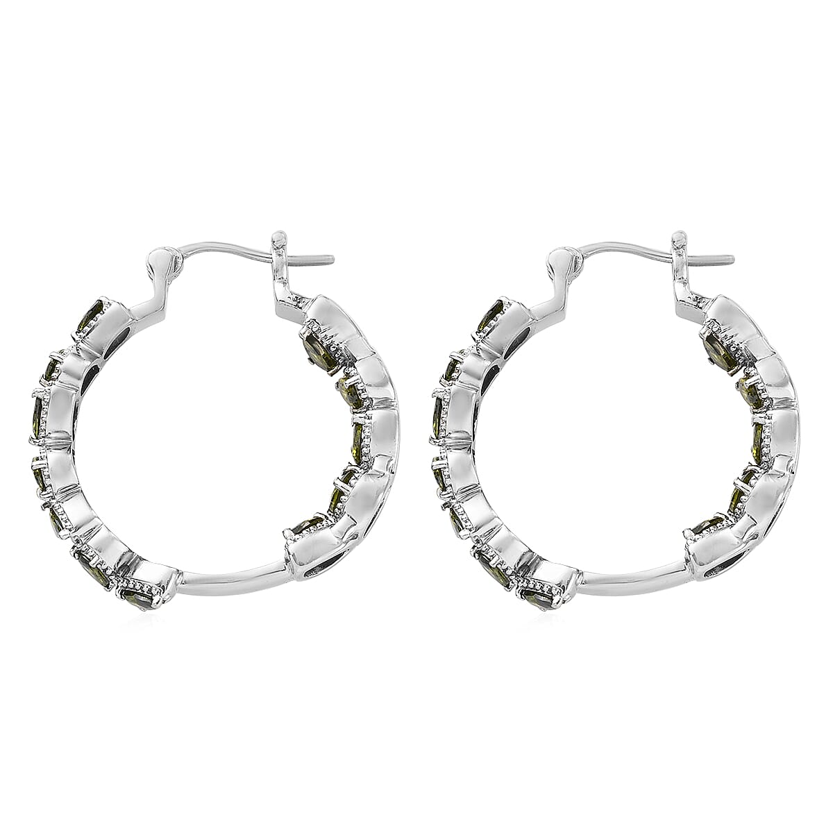 Simulated Green Diamond Hoop Earrings in Stainless Steel 7.65 ctw