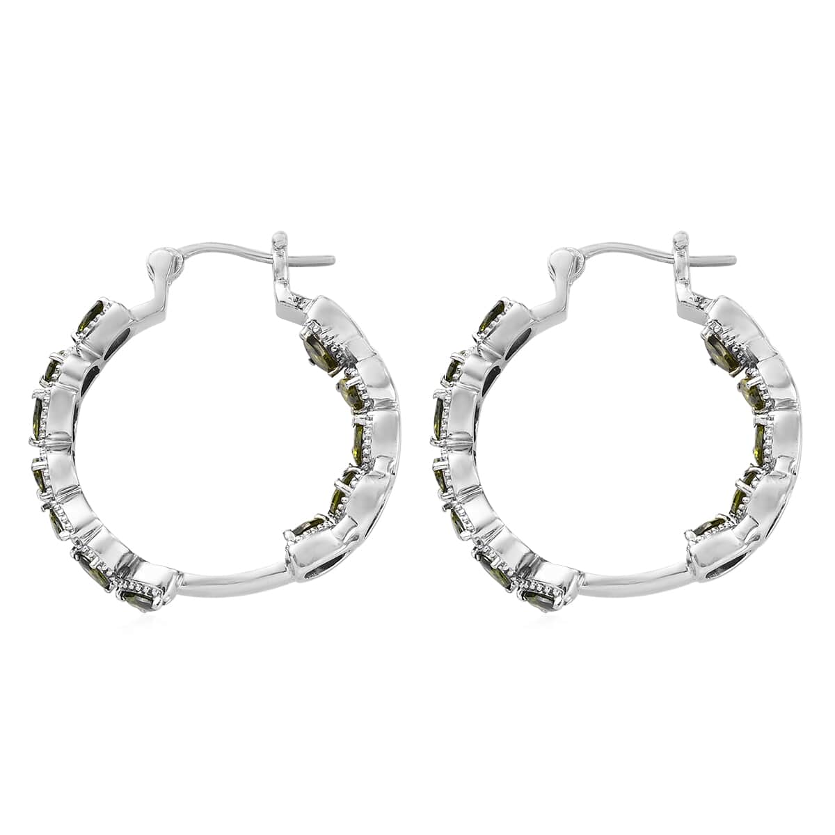Simulated Green Diamond Hoop Earrings in Stainless Steel 7.65 ctw image number 3