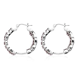Simulated Amethyst Color Diamond Hoop Earrings in Stainless Steel