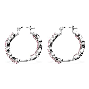 Simulated Pink Diamond Hoop Earrings in Stainless Steel