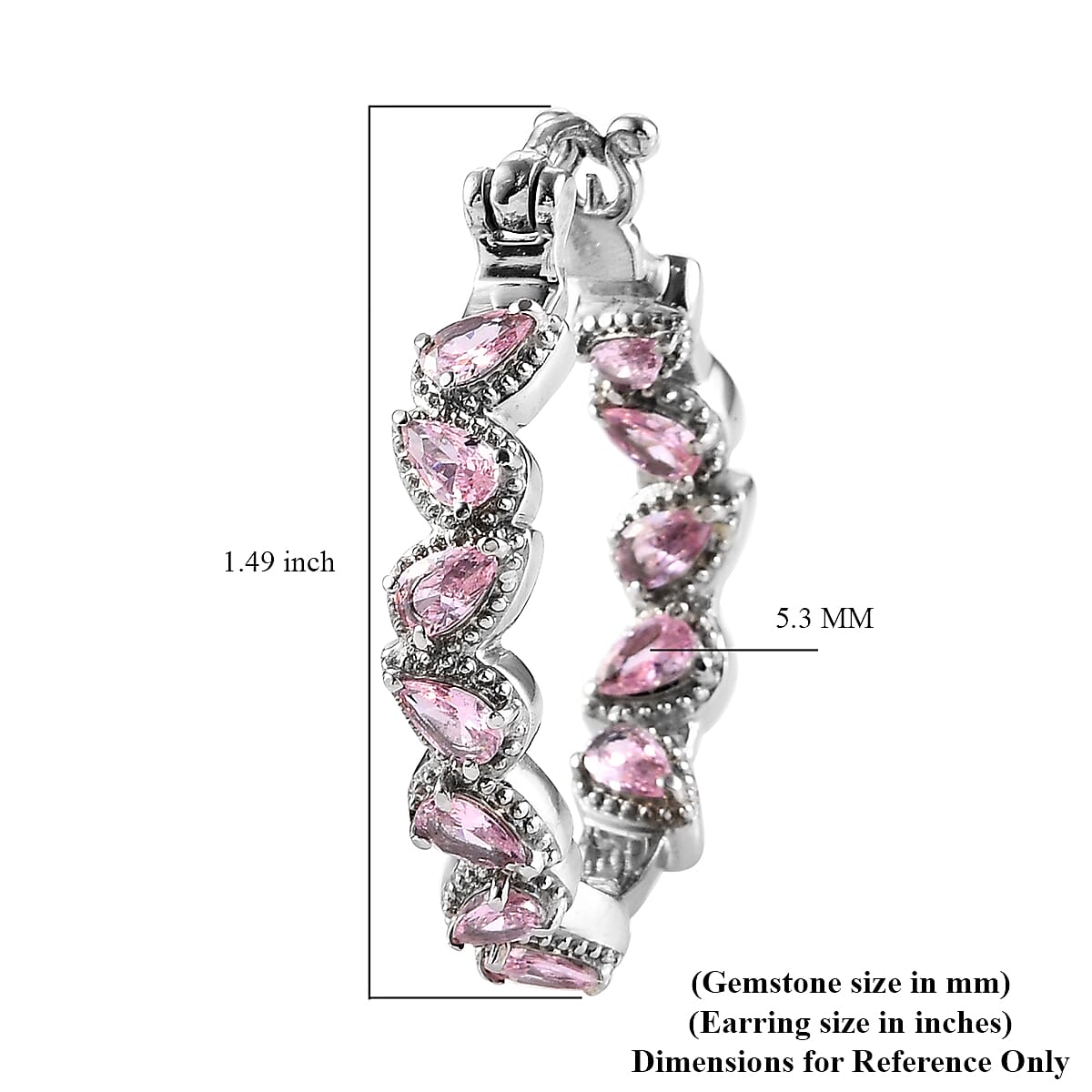 Simulated Pink Diamond Hoop Earrings in Stainless Steel image number 3