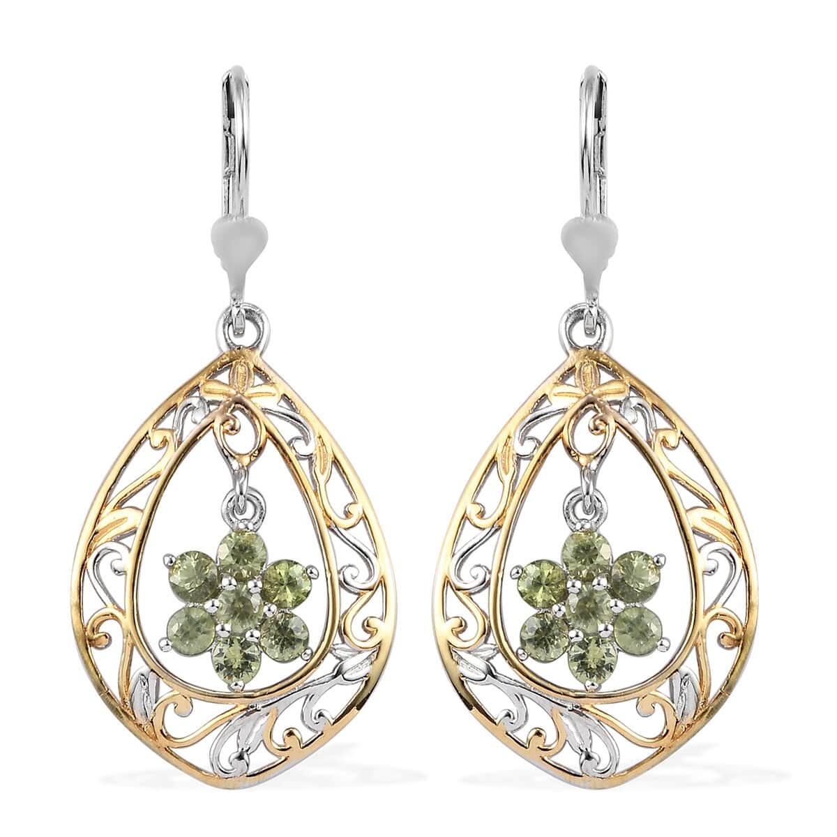 Ambanja Demantoid Garnet Dangle Flower Earrings in Vermeil YG and Platinum Over Sterling Silver 1.65 ctw image number 0