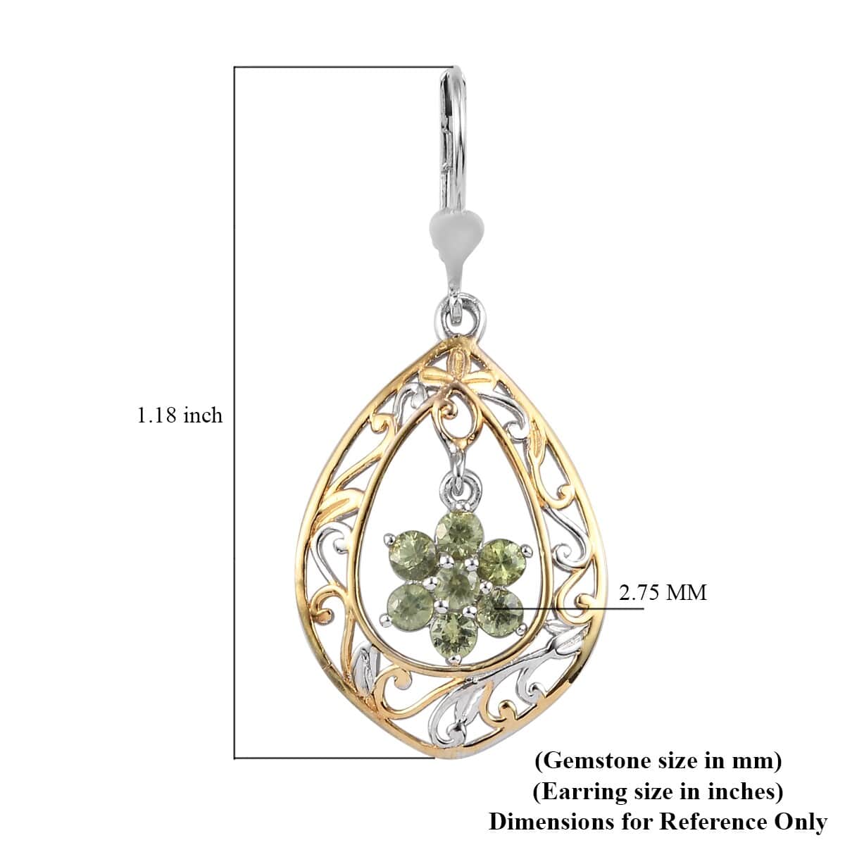 Ambanja Demantoid Garnet Dangle Flower Earrings in Vermeil YG and Platinum Over Sterling Silver 1.65 ctw image number 4