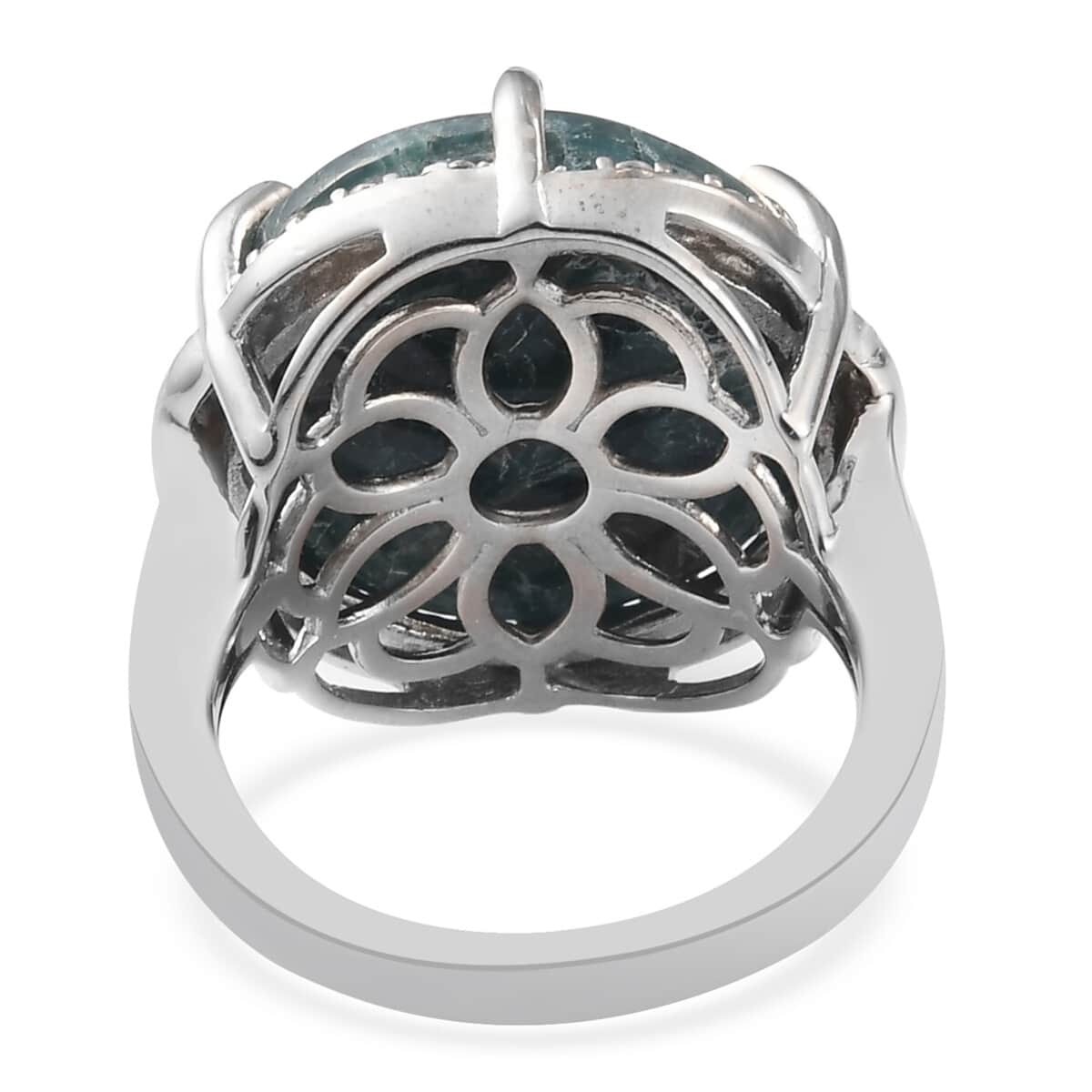 Teal Grandidierite Carved and Zircon Fancy Ring in Platinum Over Sterling Silver (Size 7.0) 18.50 ctw image number 4