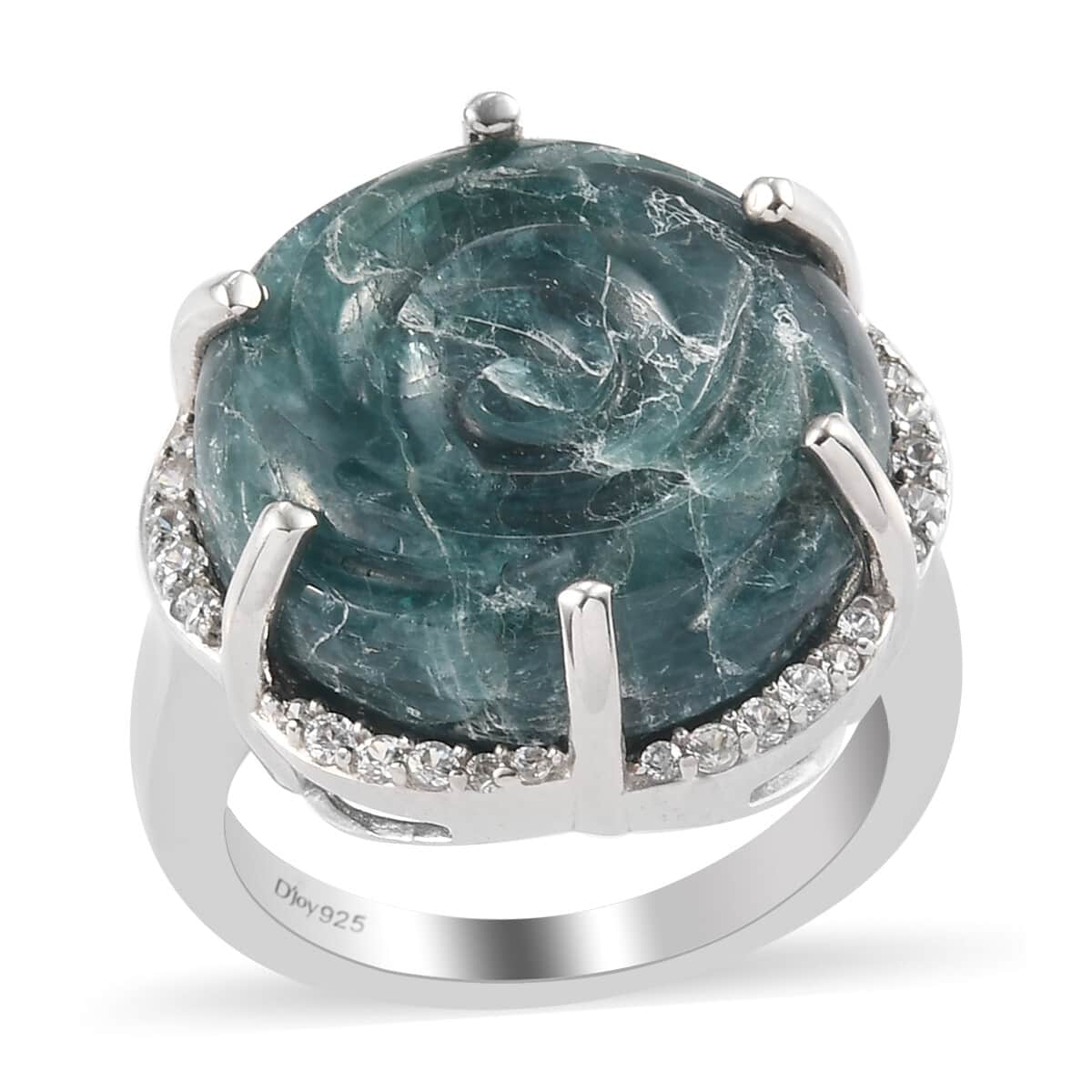 Teal Grandidierite Carved and Zircon Fancy Ring in Platinum Over Sterling Silver (Size 8.0) 18.50 ctw image number 0