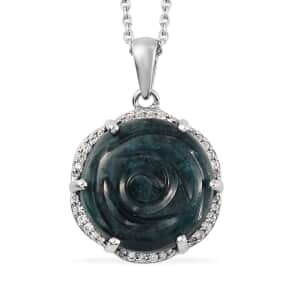 Teal Grandidierite Carved Fancy Pendant Necklace 20 Inches in Platinum Over Sterling Silver 18.50 ctw