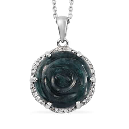 Teal Grandidierite Carved Fancy Pendant Necklace 20 Inches in Platinum Over Sterling Silver 18.50 ctw image number 0