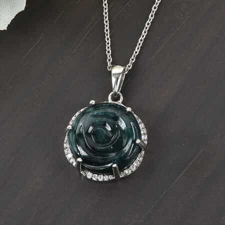 Teal Grandidierite Carved Fancy Pendant Necklace 20 Inches in Platinum Over Sterling Silver 18.50 ctw image number 1