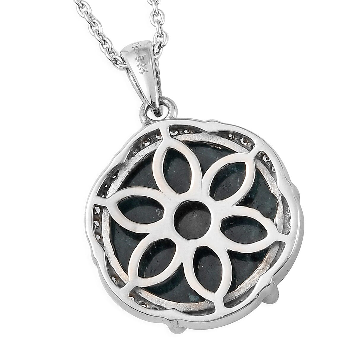 18.50 ctw Teal Grandidierite Carved Fancy Pendant Necklace 20 Inches in Platinum Over Sterling Silver 18.50 ctw