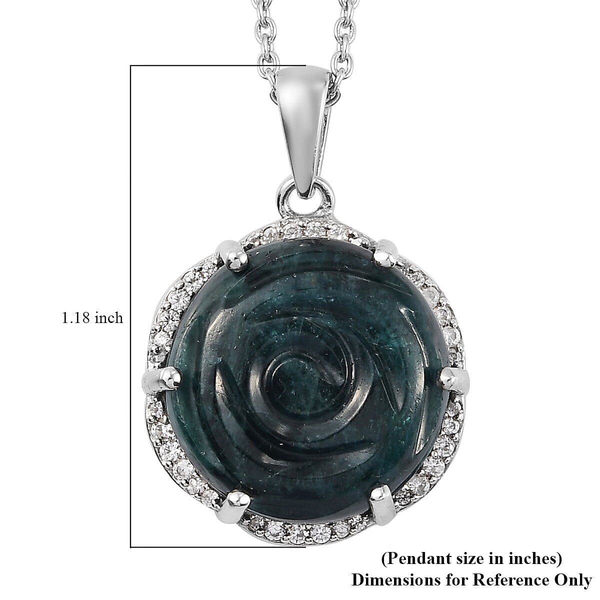 18.50 ctw Teal Grandidierite Carved Fancy Pendant Necklace 20 Inches in Platinum Over Sterling Silver 18.50 ctw