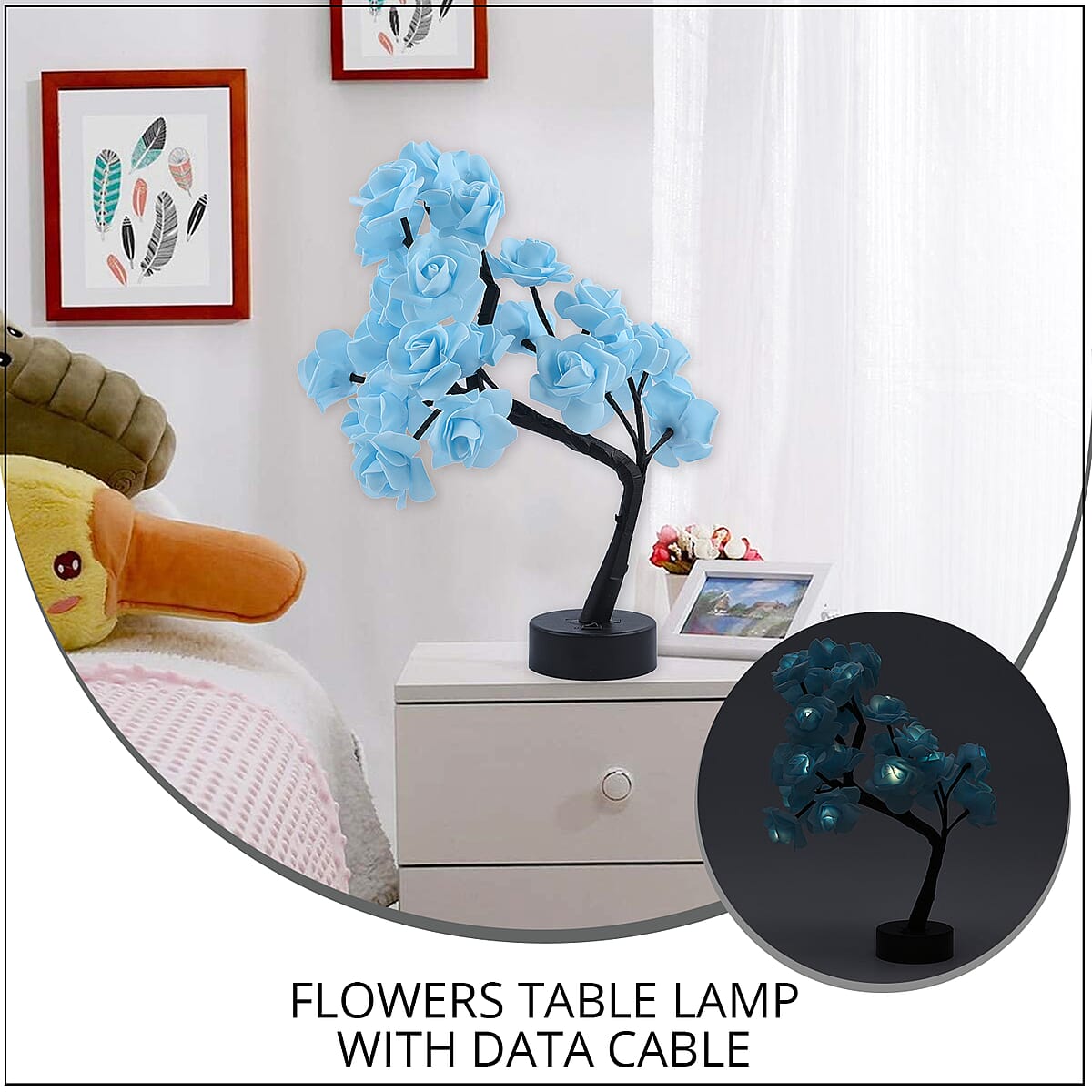 Rose Flower Desk Tree Lamp with 24 Warm White LED Lights USB/Battery Operated Gift Table Lamp for Indoor Outdoor image number 1