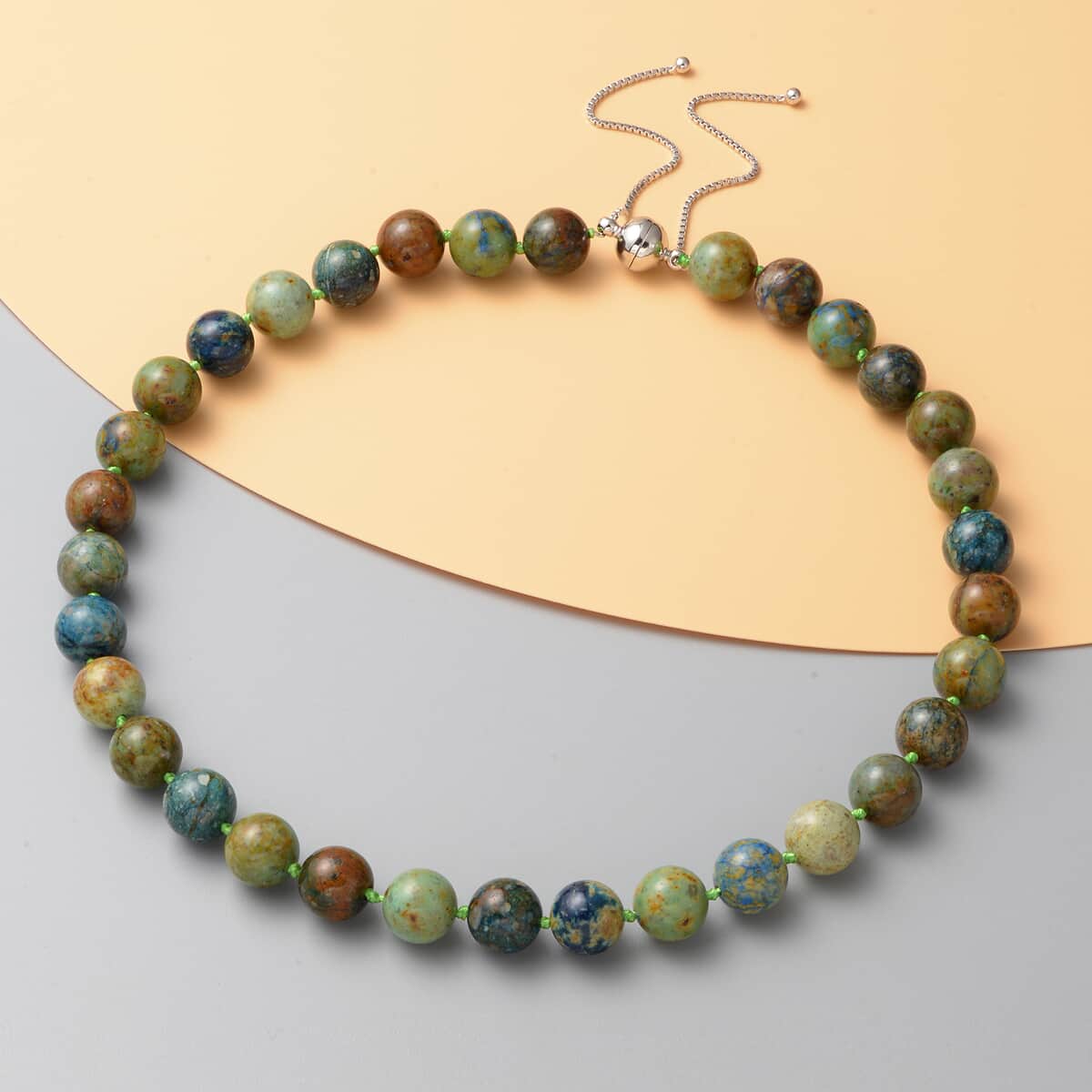 Australian Chrysocolla Beaded Necklace 18-20 Inches in Rhodium Over Sterling Silver Magnetic Lock 445.50 ctw image number 1