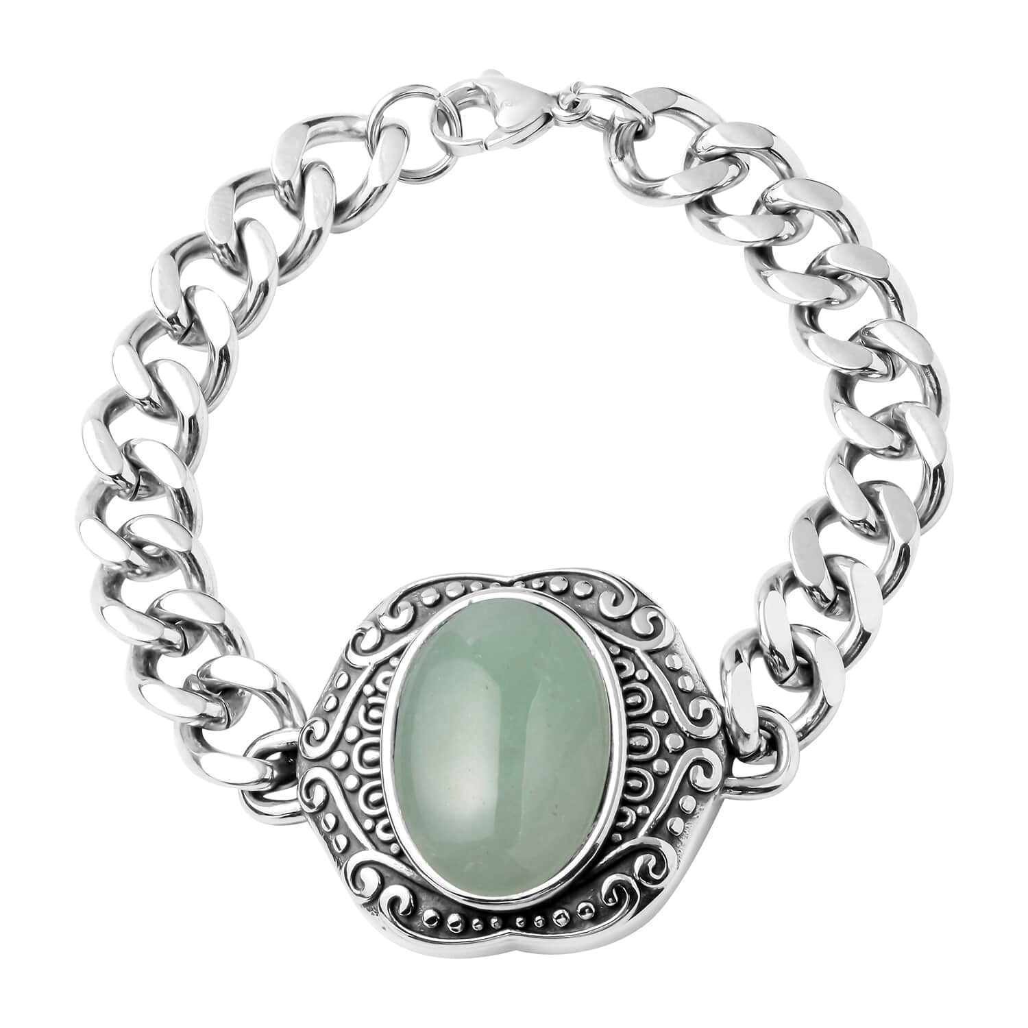 Green Aventurine Bracelet in Stainless 2024 Steel (7.50 In) 14.00 ctw