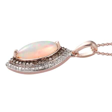 Ethiopian Welo Opal and Natural Champagne and White Diamond Pendant Necklace 20 Inches in Vermeil Rose Gold Over Sterling Silver 2.10 ctw image number 3