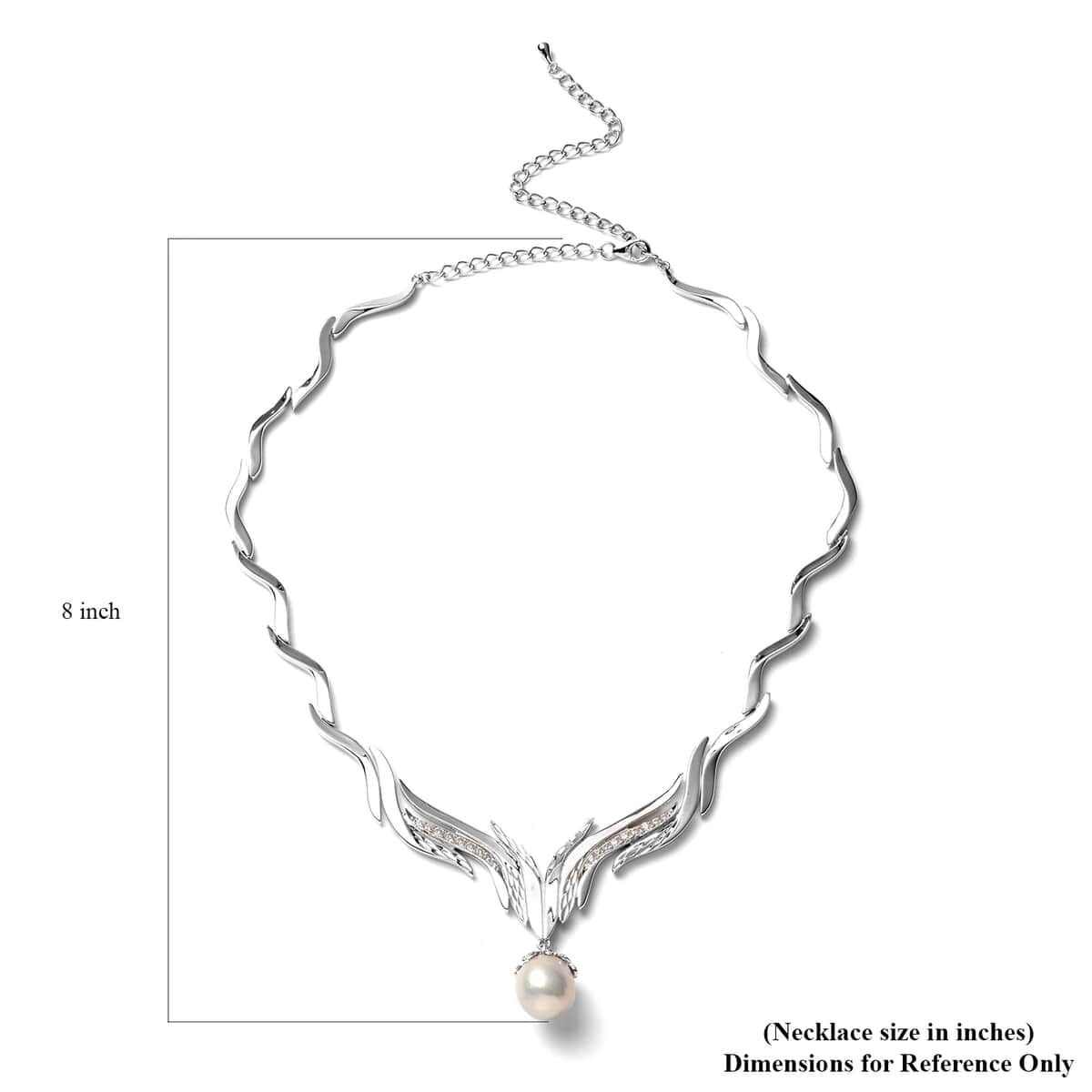 LucyQ Flame Collection Organic Shape Baroque Pearl and Moissanite Necklace 20 Inches in Rhodium Over Sterling Silver 0.75 ctw image number 4