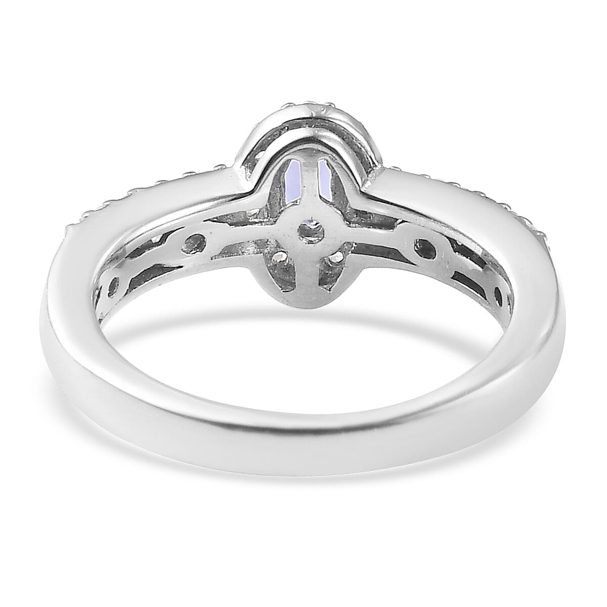 AAA Tanzanite and Zircon Halo Ring in Platinum Over Sterling Silver (Size 10.0) 0.65 ctw