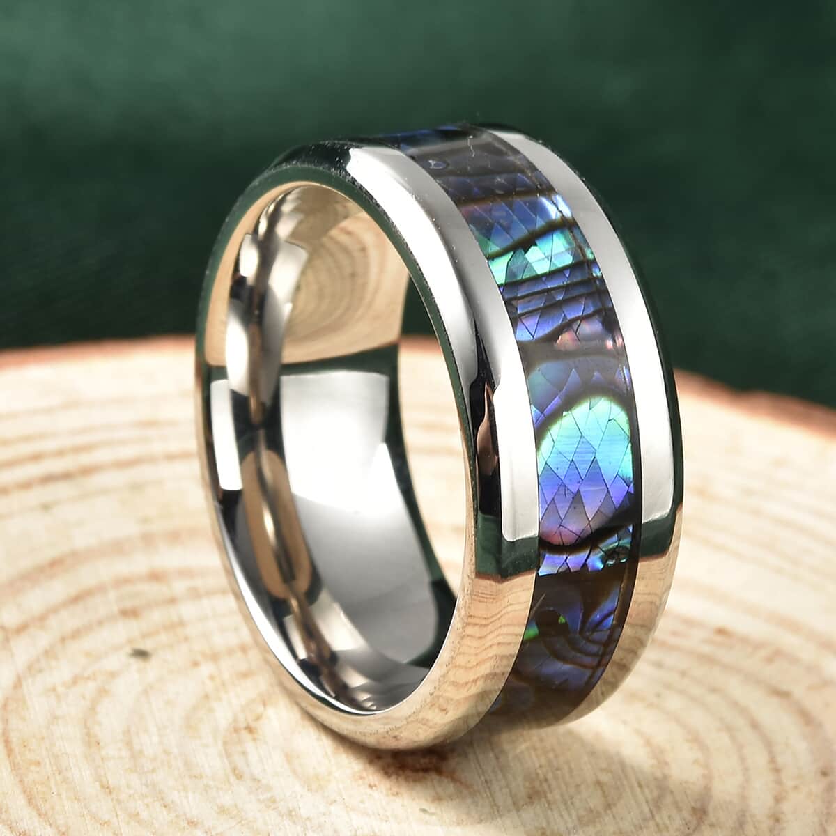 Abalone Shell Band Ring in Stainless Steel (Size 7.0) image number 1