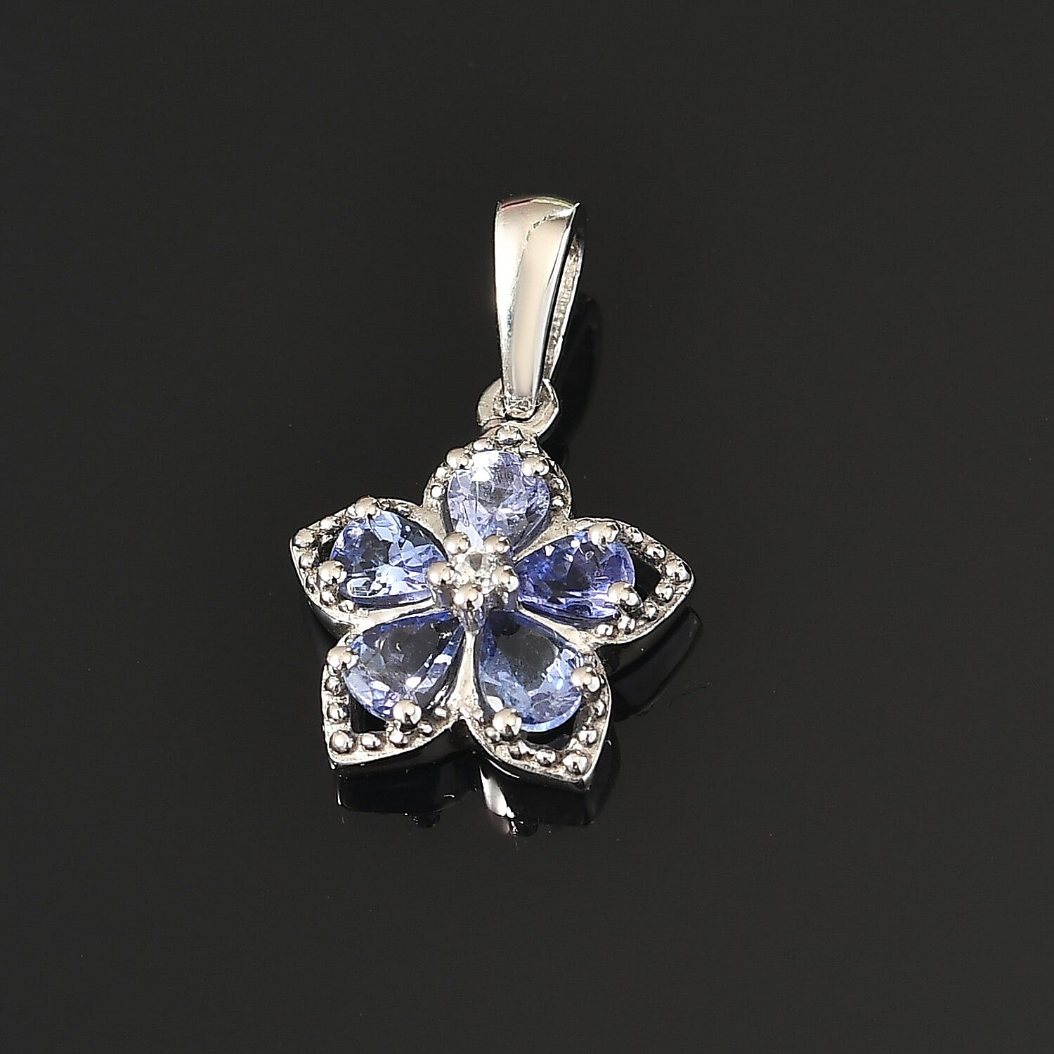 AAA Tanzanite and Zircon Flower Pendant without Chain in Platinum Over Sterling Silver 0.70 ctw