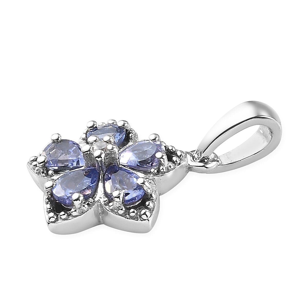 AAA Tanzanite and Zircon Flower Pendant without Chain in Platinum Over Sterling Silver 0.70 ctw image number 2