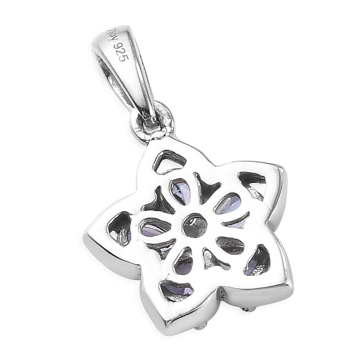 AAA Tanzanite and Zircon Flower Pendant without Chain in Platinum Over Sterling Silver 0.70 ctw