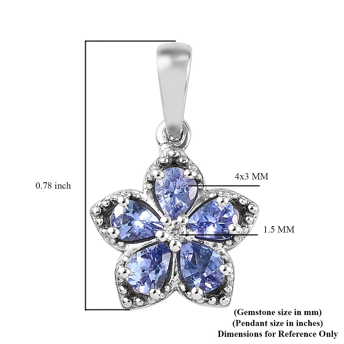 AAA Tanzanite and Zircon Flower Pendant without Chain in Platinum Over Sterling Silver 0.70 ctw