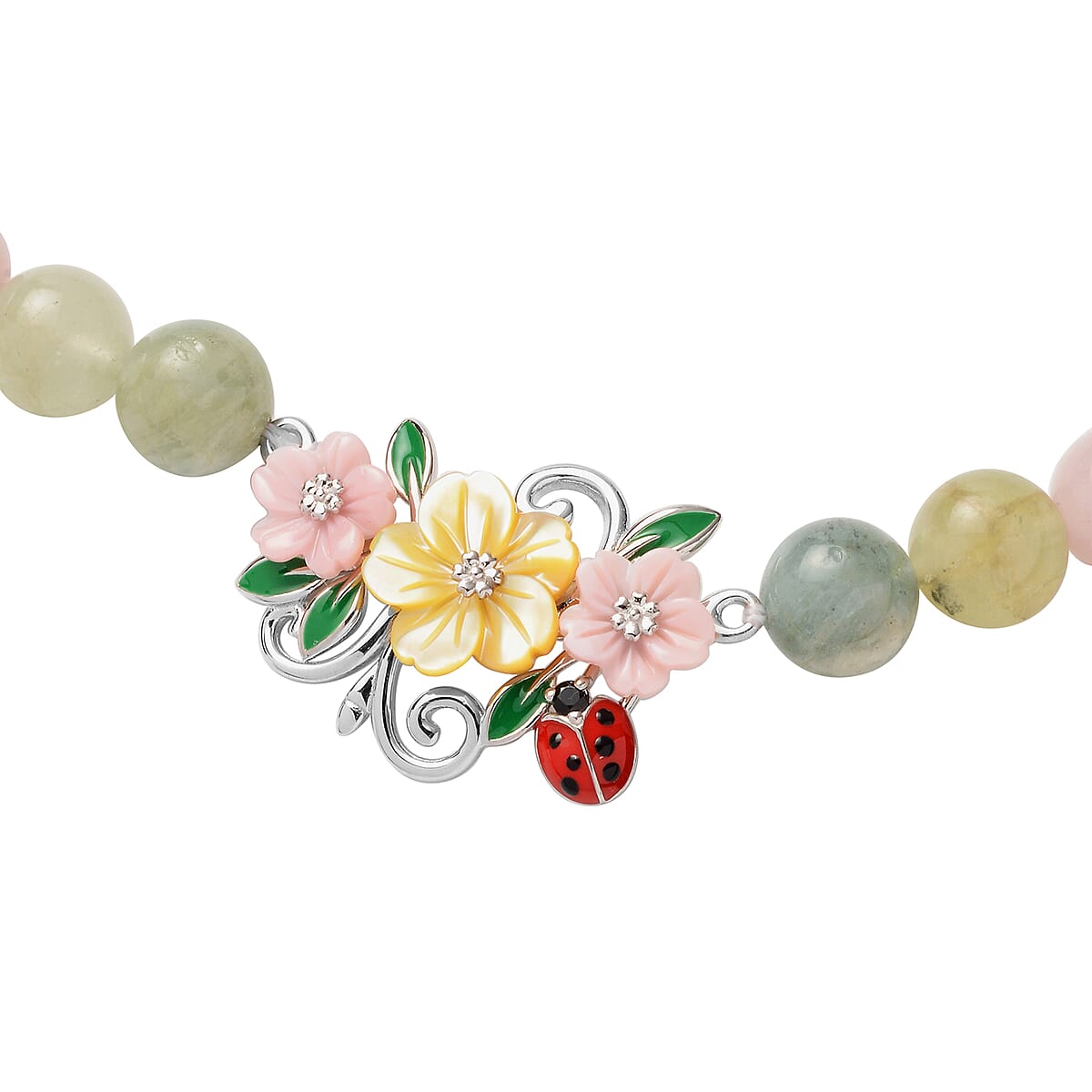 Jardin Collection Marropino Morganite and Multi Gemstone Enameled Carved Floral Adjustable Necklace 20In in Rhodium Over Sterling Silver 145.25 ctw image number 2