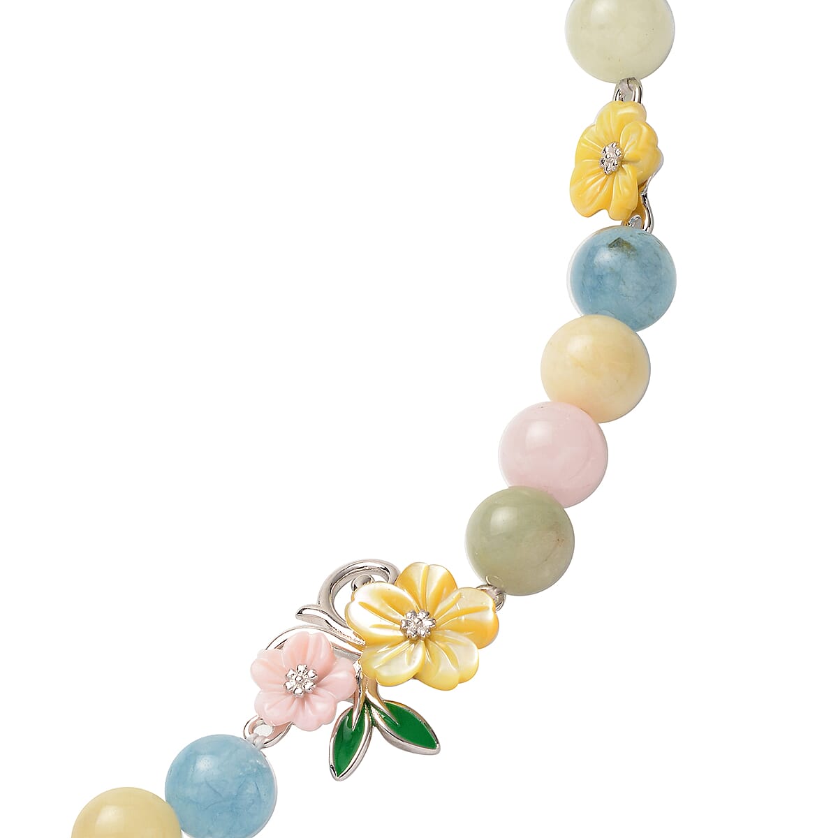 Jardin Collection Marropino Morganite and Multi Gemstone Enameled Carved Floral Adjustable Necklace 20In in Rhodium Over Sterling Silver 145.25 ctw image number 3