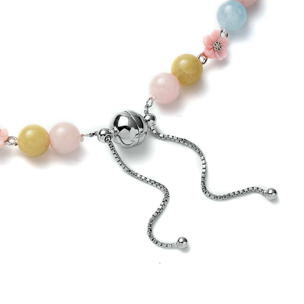 Jardin Collection Marropino Morganite and Multi Gemstone Enameled Carved Floral Adjustable Necklace 20In in Rhodium Over Sterling Silver 145.25 ctw image number 4